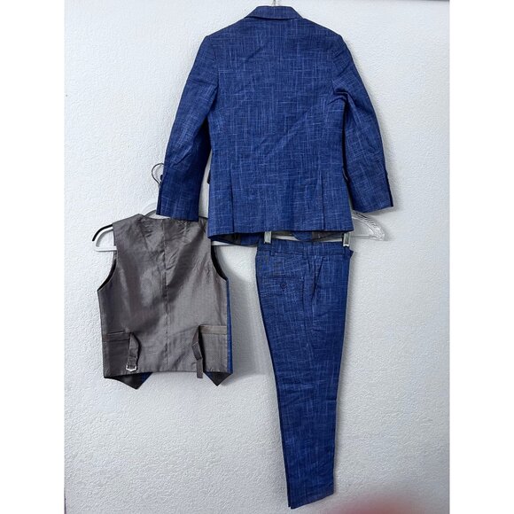 Marvelous Kids Boys Suit Set 3-Piece With Jacket Vest & Pants Size 6 Blue Plaid - Picture 2 of 15